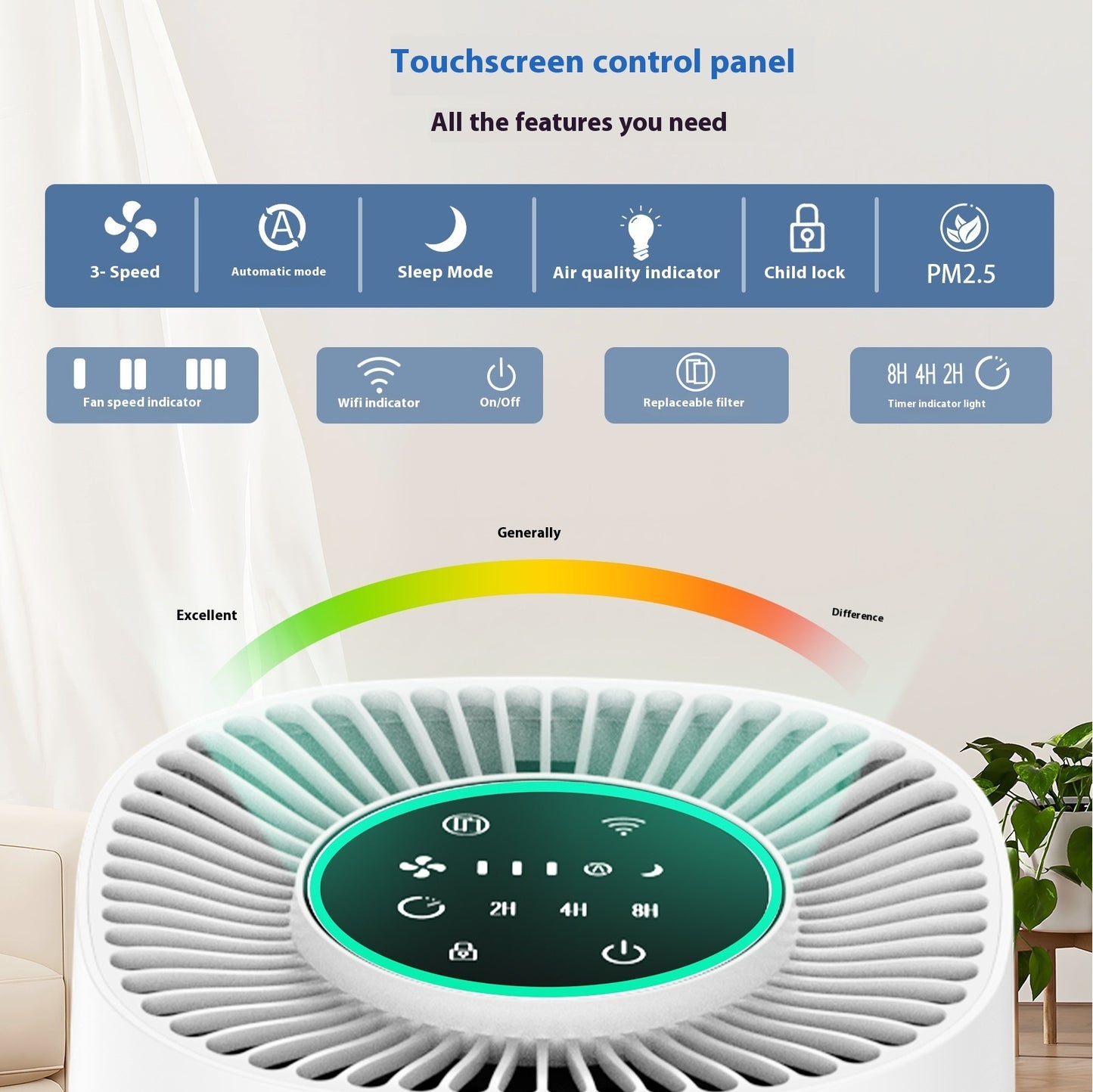 Home Fashion Air Purifier Wifi Smart APP Control