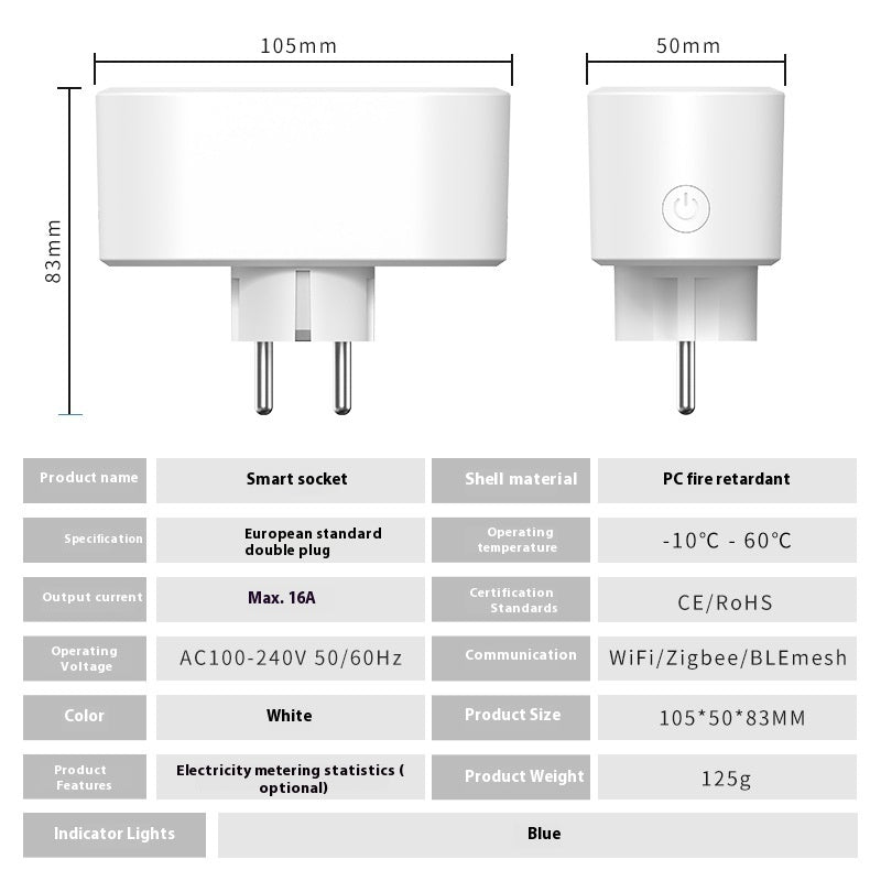 Graffiti European Standard 16A Smart WiFi Plug 2-in-1 Power